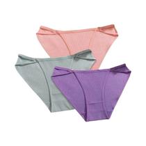 Conjunto De 3 Calcinhas De Algodão Femininas De Cintura Baixa, Lingerie Respirável E Macia Com