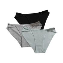 Conjunto De 3 Calcinhas De Algodão Femininas De Cintura Baixa, Lingerie Respirável E Macia Com