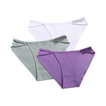 Conjunto De 3 Calcinhas De Algodão Femininas De Cintura Baixa, Lingerie Respirável E Macia Com