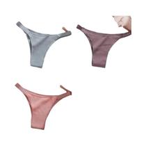 Conjunto De 3 Calcinhas De Algodão Femininas, Lingerie Íntima Sexy Em Cores Sólidas