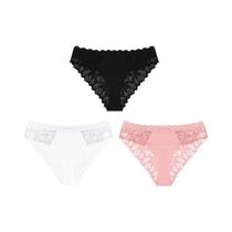 Conjunto De 3 Calcinhas De Renda Floral Sexy Para Mulheres Com Faixa De Cintura Transparente