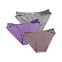 Conjunto De 3 Calcinhas Femininas De Algodão De Cintura Baixa Respirável Lingerie Macia Design Com