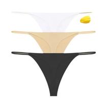 Conjunto De 3 Calcinhas Tanga Sem Costura De Cintura Baixa Para Mulheres, Cor Sólida, T-back,