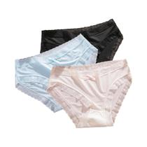 Conjunto De 3 Calcinhas Ultra Finas E Respiráveis Em Seda De Gelo Com Renda, Sem Costura, Lingerie