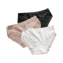 Conjunto De 3 Calcinhas Ultra Finas E Respiráveis Em Seda De Gelo Com Renda, Sem Costura, Para