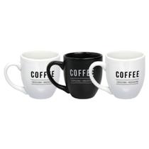 Conjunto De 3 Canecas Porcelana Manhattan Branca & Preta Bebidas Café Chá