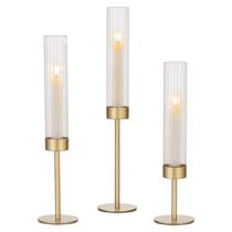 Conjunto de 3 castiçais Hewory Gold Hurricane de latão alto