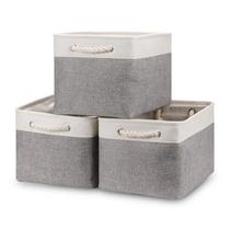 Conjunto de 3 cestos de armazenamento Bidtakay para organizar branco e cinza