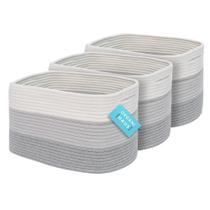 Conjunto de 3 cestos de corda de algodão cinza OrganiHaus 15x25x23cm Conjunto de 3 cestos de corda de algodão cinza OrganiHaus 15x25x23cm