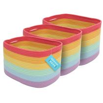 Conjunto de 3 cestos de corda de algodão OrganiHaus Rainbow para decoração Conjunto de 3 cestos de corda de algodão OrganiHaus Rainbow para decoração