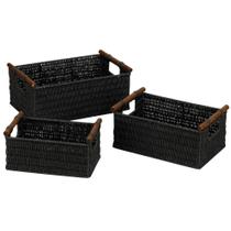 Conjunto de 3 cestos decorativos de tecido Household Essentials Black Conjunto de 3 cestos decorativos de tecido Household Essentials Black