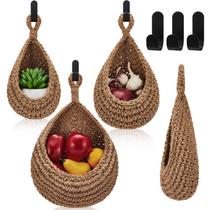 Conjunto de 3 Cestos Suspensos de Juta Boho Honeydak com Ganchos Conjunto de 3 Cestos Suspensos de Juta Boho Honeydak com Ganchos