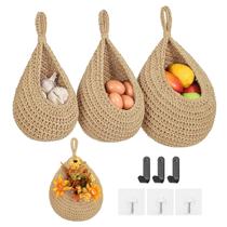 Conjunto de 3 cestos suspensos trançados para frutas INJORAN com ganchos
