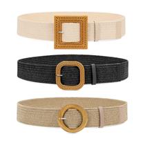 Conjunto de 3 cintos elásticos de tecido de palha para mulheres