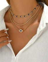 Conjunto de 3 Colares Joia com Pingente Olho Grego Dourado Cor:Dourado Conjunto de 3 Colares Joia com Pingente Olho Grego Dourado Cor:Dourado