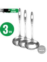 Conjunto de 3 Conchas Sopa Feijão Caldos Em Inox Media 23cm para cozinha Utensílios de cozinha duráv