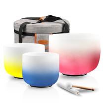 Conjunto de 3 conjuntos de chakras Ryan Dvan Quartz Crystal Singing Bowl