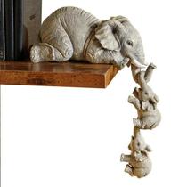 Conjunto de 3 Estatuetas de Elefante Fofo em Resina - Elefante Segurando Bebê