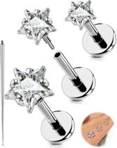 Conjunto de 3 joias para piercing OUFER em titânio 18G com estrela de zircônia cúbica Conjunto de 3 joias para piercing OUFER em titânio 18G com estrela de zircônia cúbica