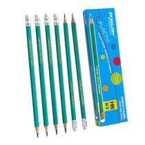 Conjunto de 3 lápis de grafite HB com borrachas para estudantes e artistas