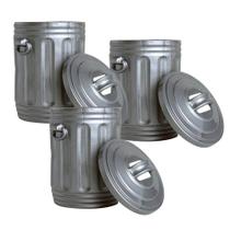 Conjunto de 3 latas de lixo prateadas para bonecos de ação de luta livre