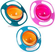 Conjunto de 3 Magic Bowl 360 graus de rotação derramamento resistente a tigela de giroscópio com tampa para crianças de bebê bebê, rosa + azul + verde