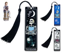 Conjunto de 3 marcadores de metal WACANTIC Skeleton Tarot com borlas Conjunto de 3 marcadores de metal WACANTIC Skeleton Tarot com borlas