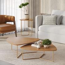 Conjunto de 3 Mesas Capri, 2 de Centro e 1 Lateral para Sala Design Orgânico em Metal Dourado Conjunto de 3 Mesas Capri, 2 de Centro e 1 Lateral para Sala Design Orgânico em Metal Dourado