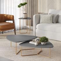 Conjunto de 3 Mesas Capri, 2 de Centro e 1 Lateral para Sala Design Orgânico em Metal Dourado Conjunto de 3 Mesas Capri, 2 de Centro e 1 Lateral para Sala Design Orgânico em Metal Dourado