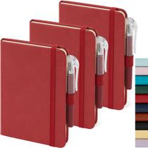 Conjunto de 3 Mini Cadernos de Bolso com Folhas Linhas Vermelho NIRMIRO