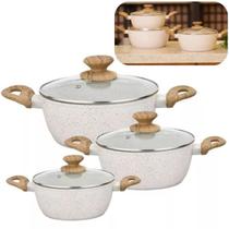 Conjunto De 3 Panelas Caçarolas Bege Cerâmica Antiaderente Indução e gás Conjunto De 3 Panelas Caçarolas Bege Cerâmica Antiaderente Indução e gás