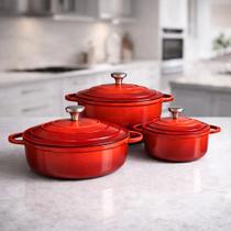 Conjunto De 3 Panelas Caçarolas Lechef Antiaderente Indução Vermelho Conjunto De 3 Panelas Caçarolas Lechef Antiaderente Indução Vermelho
