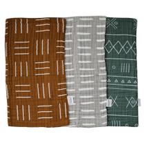 Conjunto de 3 panos de musselina para arrotar Mebie Baby, pacote com 3 estampas boho