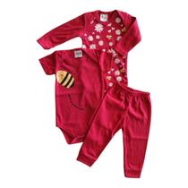 Conjunto de 3 peças 2 Body Manga Longa e Curta + Calça Feminino para Bebê Recém Nascido Infantil Criança Tamanho:GCor:V