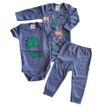 Conjunto de 3 peças 2 Body Manga Longa e Curta + Calça Masculino para Bebê Recém Nascido Infantil Criança Tamanho:GCor: Conjunto de 3 peças 2 Body Manga Longa e Curta + Calça Masculino para Bebê Recém Nascido Infantil Criança Tamanho:GCor: