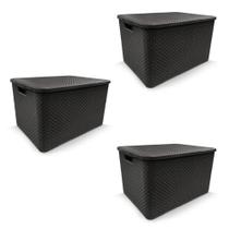 Conjunto de 3 peças Caixas Organizadoras Rattan Média com Tampa 15 Litros