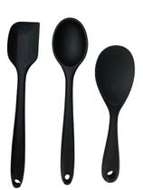 Conjunto de 3 Peças - Colher de Arroz 22,5cm e 27cm e Espátula 27cm em Silicone Preto - UNYHOME