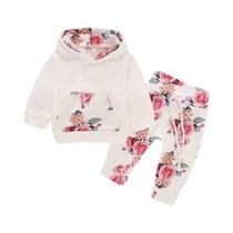 Conjunto De 3 Peças Com Estampa De Flores E Capuz Para Bebês Meninas De 0 a 18 Meses, Blusa De Manga Conjunto De 3 Peças Com Estampa De Flores E Capuz Para Bebês Meninas De 0 a 18 Meses, Blusa De Manga