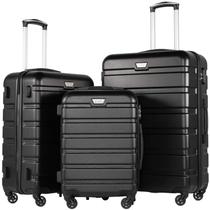Conjunto de 3 peças de bagagem Coolife Suitcase Spinner Hardshell Black