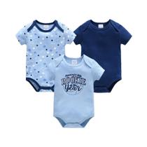 Conjunto De 3 Peças De Body De Manga Curta Para Bebê Menino 100% Algodão Com Estampa De Desenho