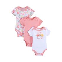 Conjunto De 3 Peças De Body Para Bebês Meninas De Verão Com Estampa De Elefante E Letras Do Reino Conjunto De 3 Peças De Body Para Bebês Meninas De Verão Com Estampa De Elefante E Letras Do Reino