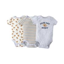 Conjunto De 3 Peças De Body Para Meninos De Verão Com Estampa De Listras De Rugby Em Estilo Cartoon, Conjunto De 3 Peças De Body Para Meninos De Verão Com Estampa De Listras De Rugby Em Estilo Cartoon,