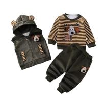Conjunto De 3 Peças De Casaco E Calça De Lã Com Capuz Para Bebês Meninos, Design De Cachorro De