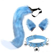 Conjunto de 3 peças de fantasia de cosplay, coleira de couro QinRuan Cat Ears