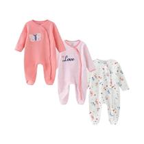 Conjunto De 3 Peças De Macacão De Manga Longa Para Bebê Menino E Menina, Roupas De Algodão Para