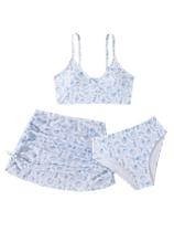 Conjunto de 3 peças de maiô COZYEASE para meninas, biquíni com estampa floral, 8Y Conjunto de 3 peças de maiô COZYEASE para meninas, biquíni com estampa floral, 8Y