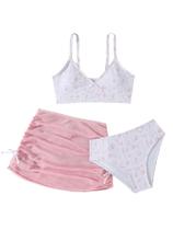Conjunto de 3 peças de maiô COZYEASE para meninas, biquíni com estampa floral Conjunto de 3 peças de maiô COZYEASE para meninas, biquíni com estampa floral