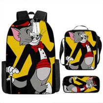 Conjunto de 3 peças de mochila escolar Tom and Jerry Cartoon para crianças Conjunto de 3 peças de mochila escolar Tom and Jerry Cartoon para crianças
