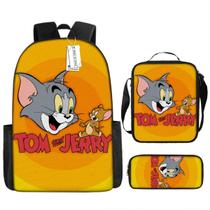 Conjunto de 3 peças de mochila escolar Tom and Jerry Cartoon para crianças Conjunto de 3 peças de mochila escolar Tom and Jerry Cartoon para crianças