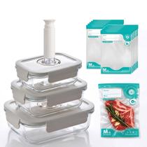 Conjunto de 3 Peças de Recipientes para Armazenamento de Alimentos com Vácuo CABIBOX Conjunto de 3 Peças de Recipientes para Armazenamento de Alimentos com Vácuo CABIBOX